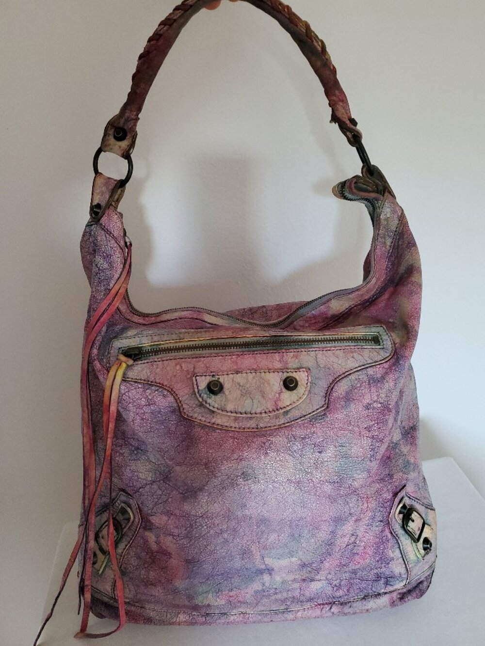 Balenciaga pink blue purple gray graffiti classic giant day city bag work agneau